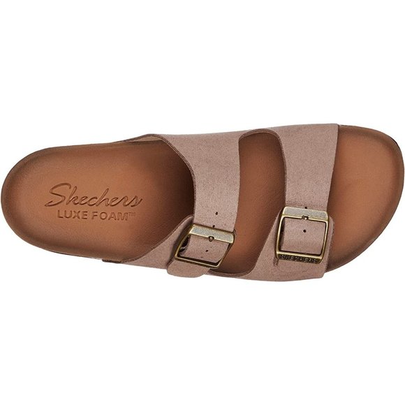 SKECHERS Women Relaxed Fit Luxe Foam Slip on Buckle Sandal -- Taupe - Picture 4 of 7